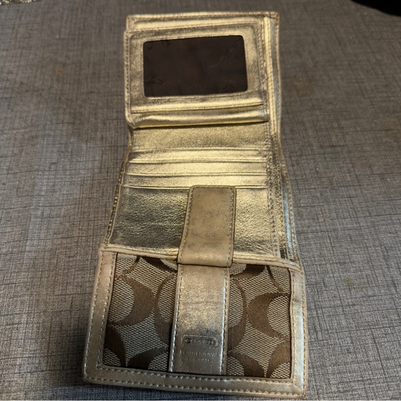 Coach Brown Signature Canvas Phone Pouch with Gold Trim - Picture 3 of 4